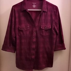 Sonoma Burgundy Plaid Button Down Shirt Size L